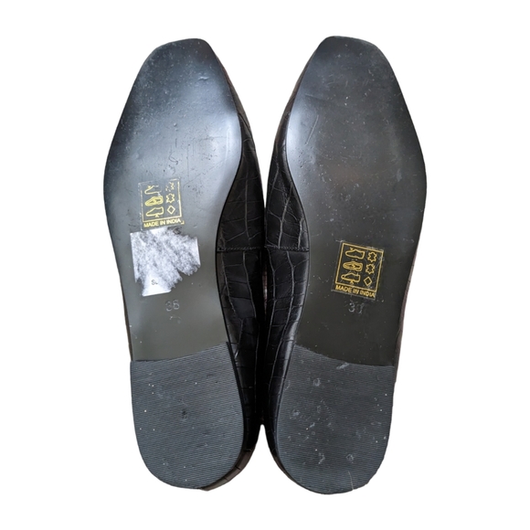 WERA Scandinavian Crocodile Embossed Black Leather Loafer Flats - 38 / 8 - Picture 6 of 10